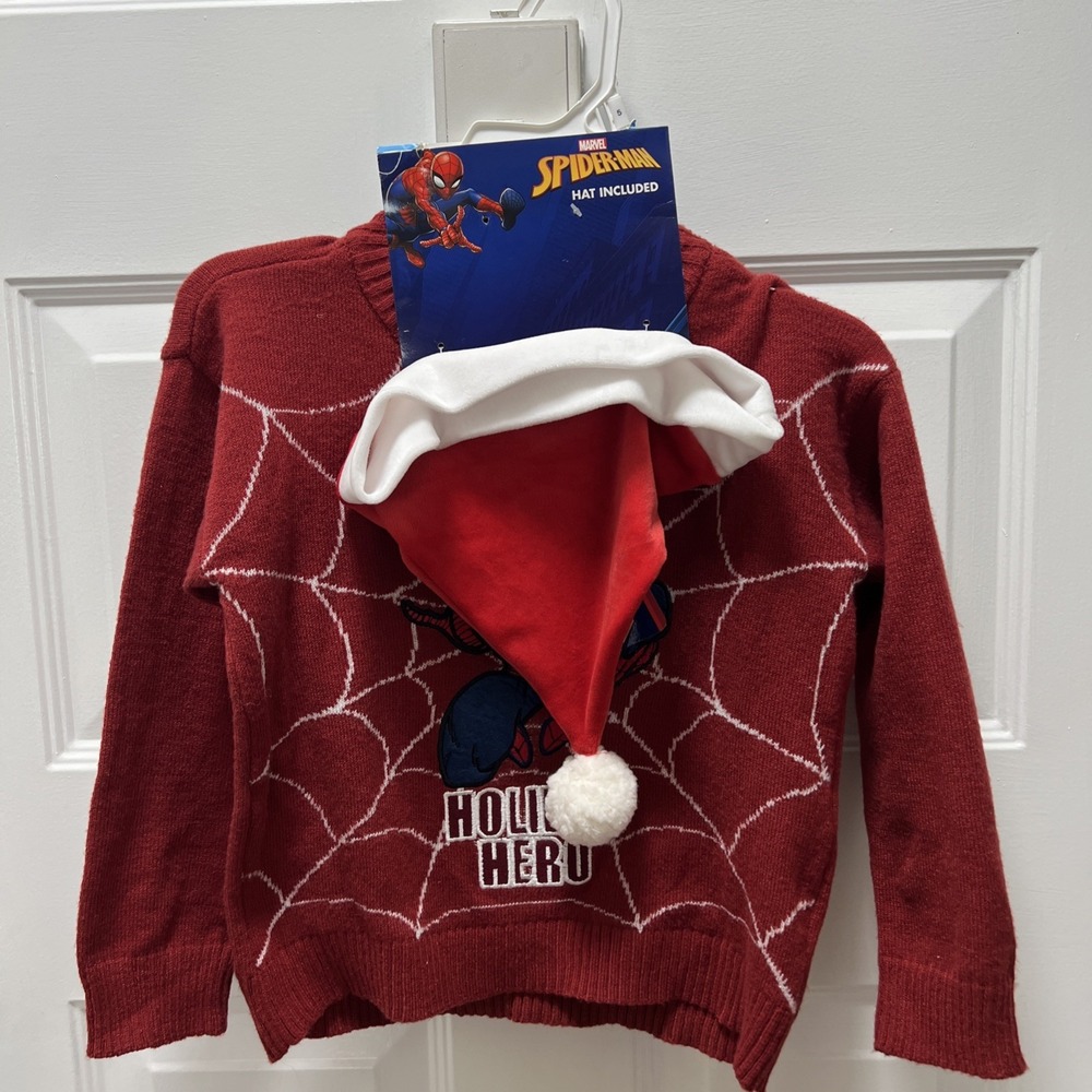 Marvel Spider-Man Holiday Hero Santa Claus Hat Sweater Kids Boys Size 5